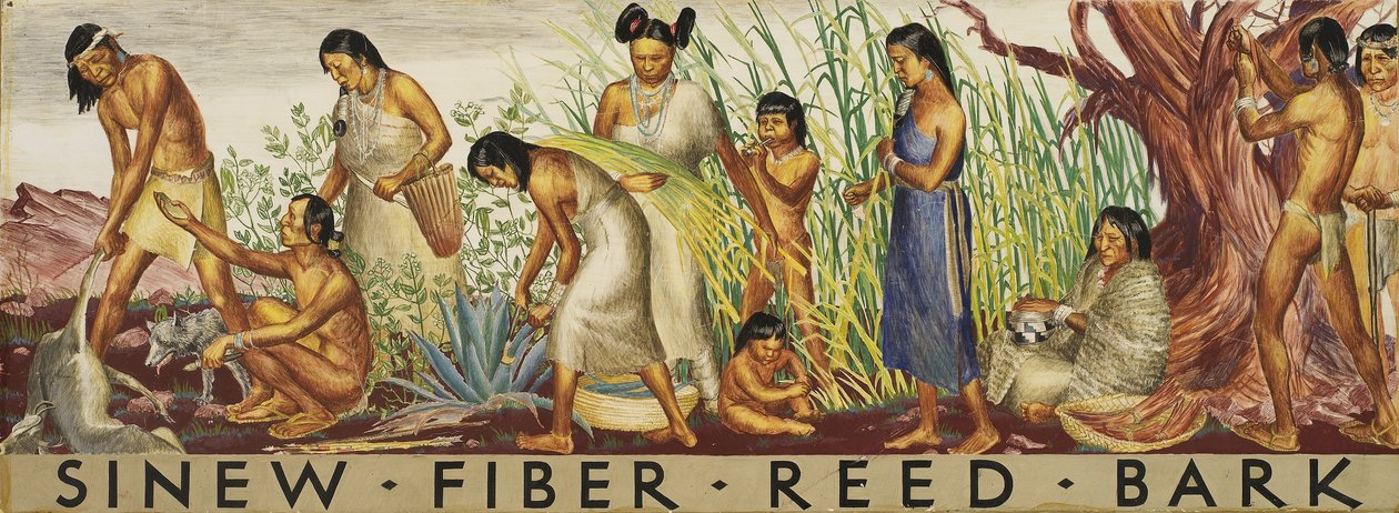 Sinew, Fiber, Reed, Bark (vægmaleri) af Unidentified