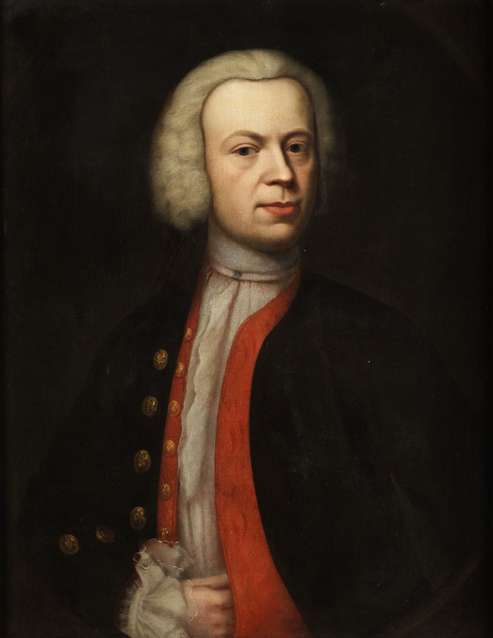 Halvkort portræt af en herre med paryk af Unidentified painter label QS