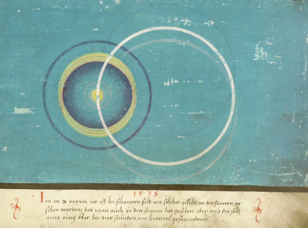 Augsburger Wunderzeichenbuch - Folio 136: Nebensonnen bei Schönfeld 1538 af Unknown