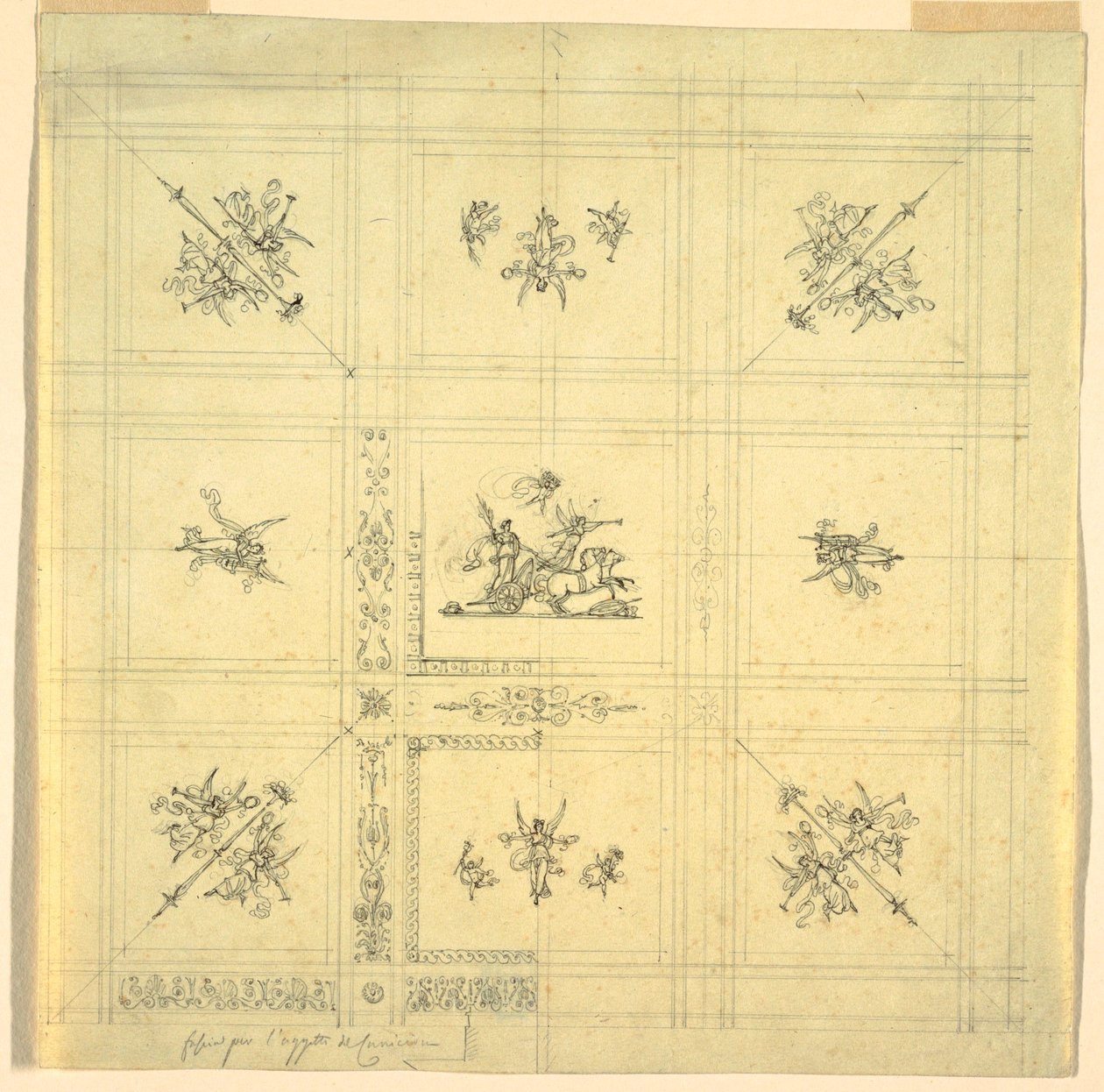 Tegning, Loftsdekoration, Sejr i en vogn, Palazzo Quirinale, Rom, 1812 af Unknown