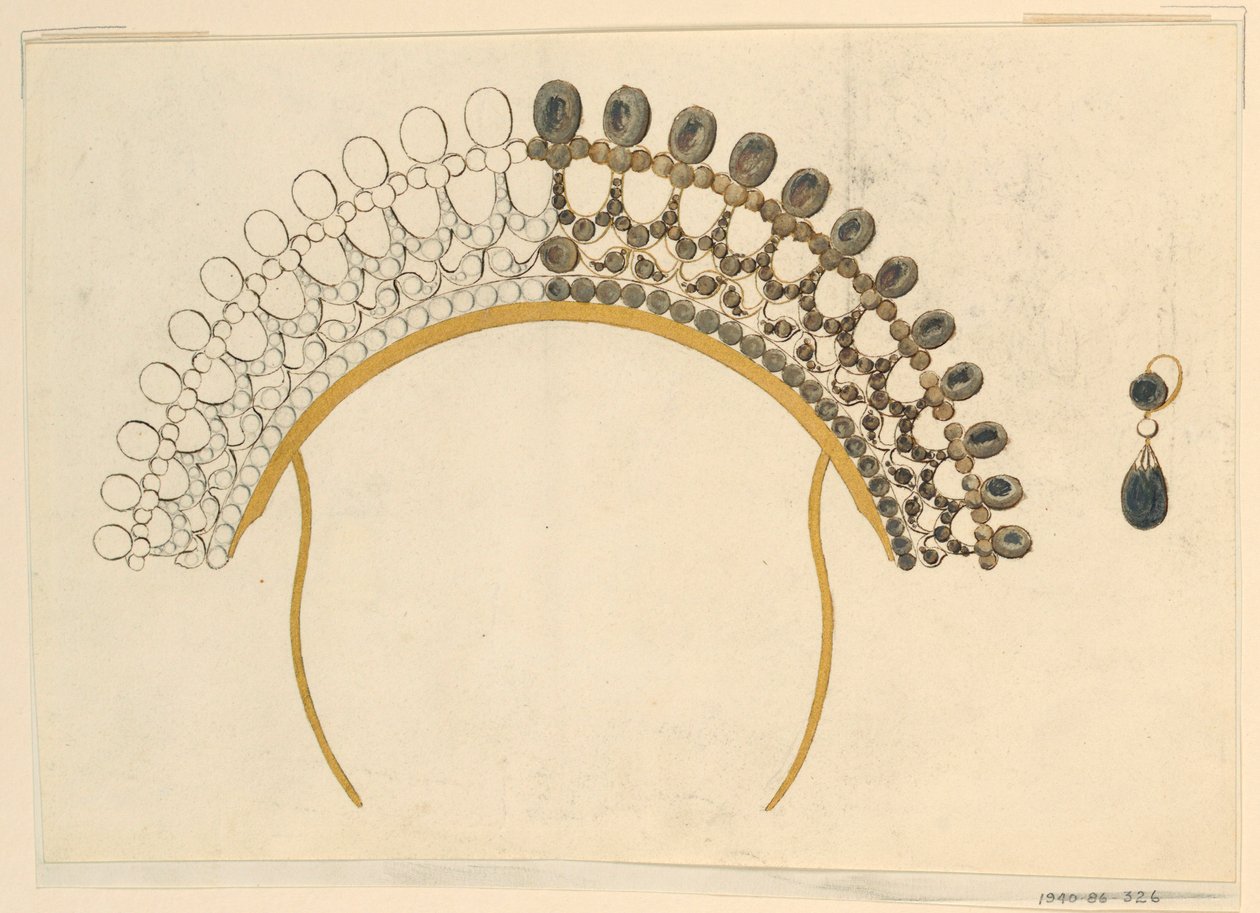 Tegning, Design til kam og ørering, ca. 1815 af Unknown