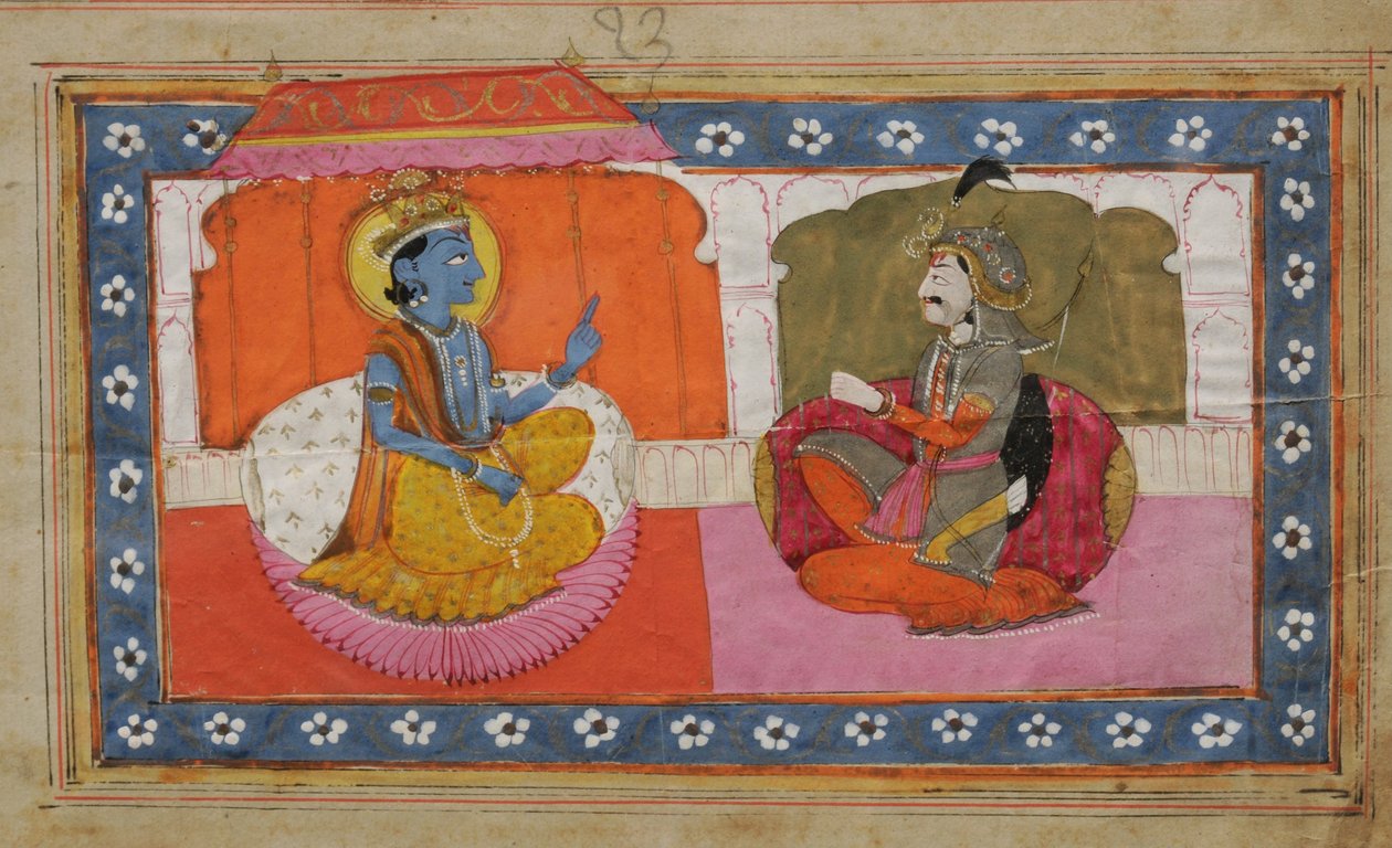 Sri Krishna forkynder Gita Upadesh for Arjun af Unknown