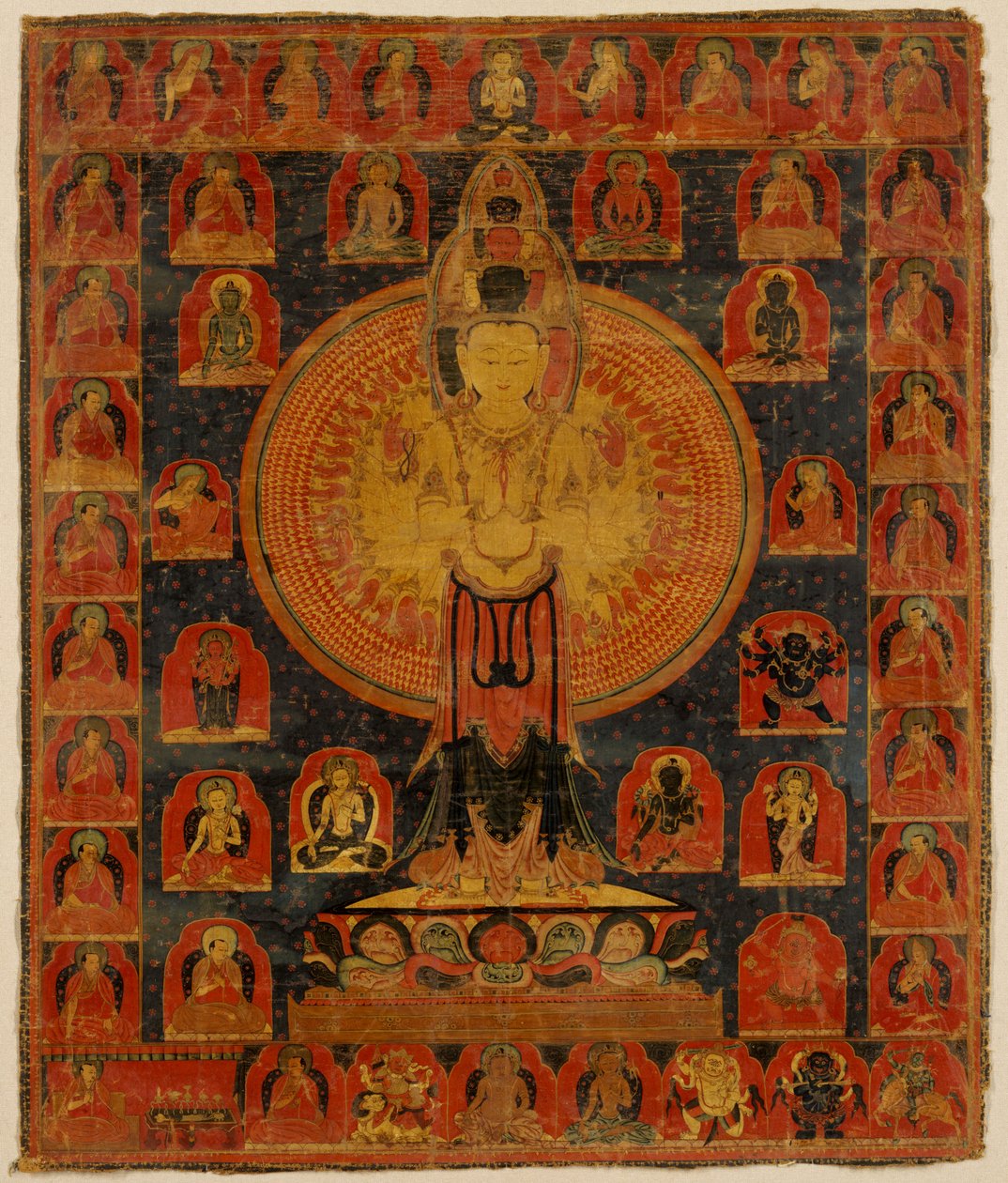 Tusindbevæbnede Chenresi, en kosmisk form af Bodhisattva Avalokiteshvara. Tibet. af Unknown