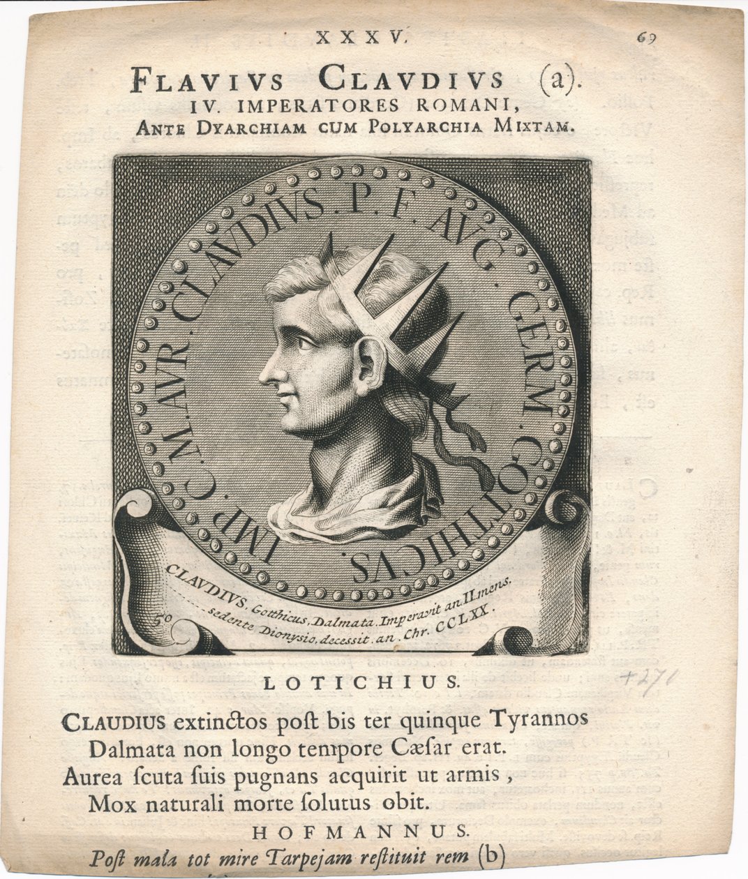 dybtryk i medaillon af Marcus Aurelius Claudius Quintillus af Unknown