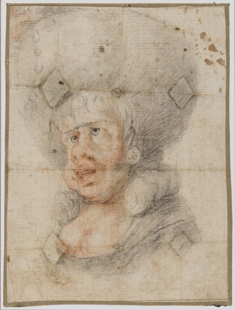 Karikatur af en kvinde, ca. 1780 (rød og sort kridt på papir) af Unbekannt Unbekannt