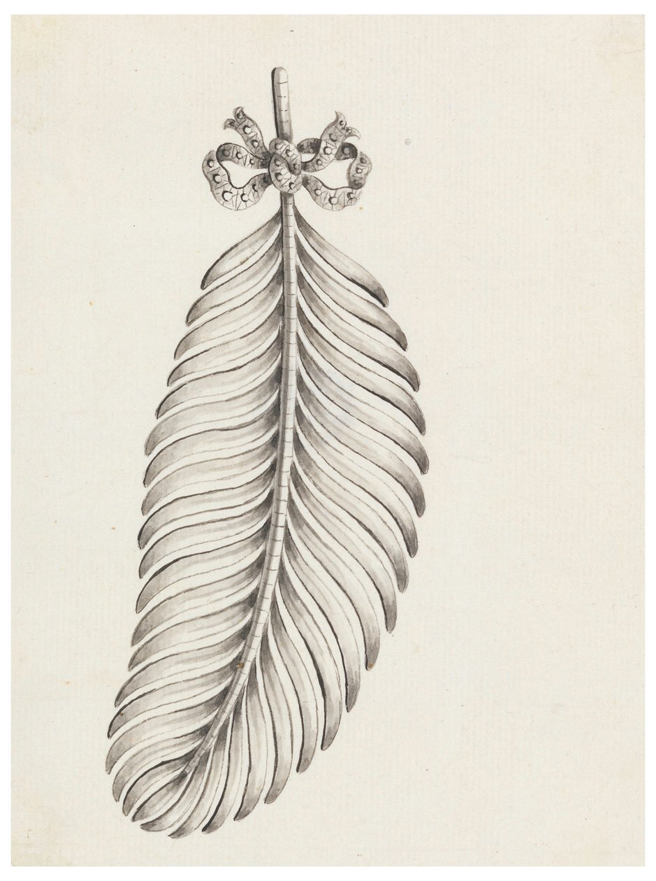 Design til en broche i form af en fjer af Unknown