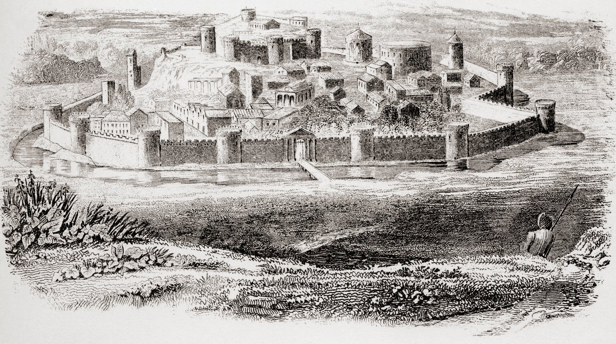 Generelt udseende af gamle fæstninger og typisk arkitektur af et middelalderligt slot, fra The National Encyclopaedia, udgivet ca. 1890 af Unbekannt Unbekannt