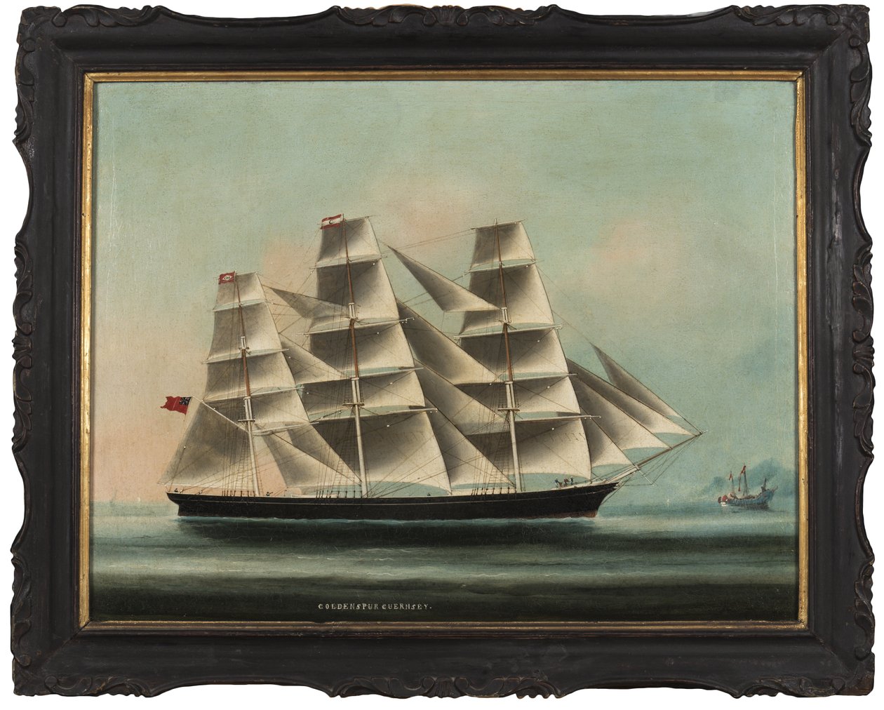 Golden Spur Guernsey: China Trade-klipperen, der fører det kinesiske flag for beskyttelse, c.1872 af Unbekannt Unbekannt