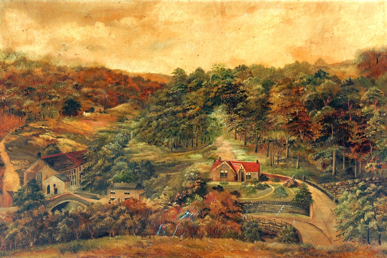 Hus og mølle i Rural Woodland, ca. 1880 af Unknown