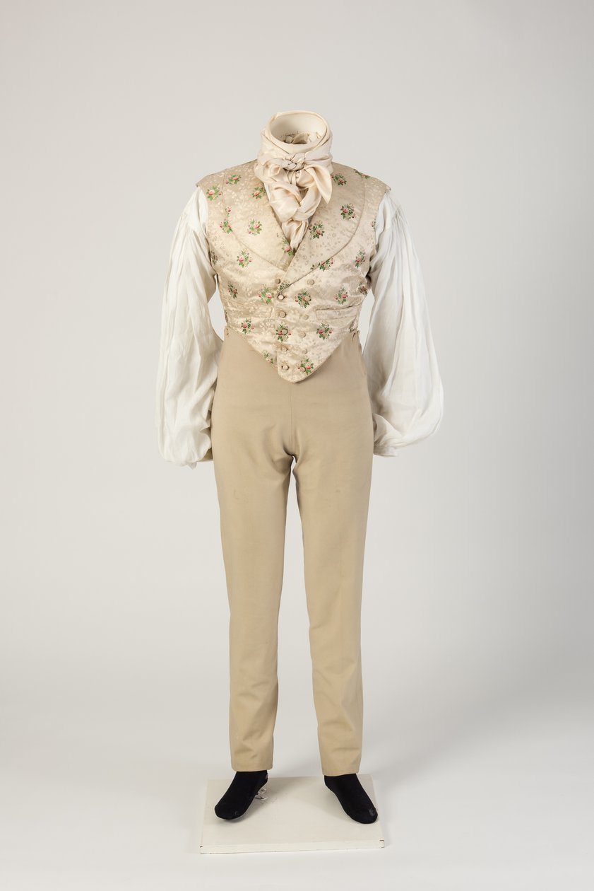 Mans uldne bukser, båret med figursyet silkevest, 1820