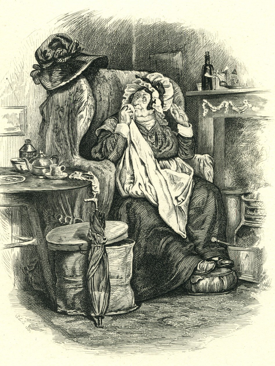 Martin Chuzzlewit: Mrs Gamp, graveret af Stephen Alonzo Schoff (1818-1904) af Unbekannt Unbekannt