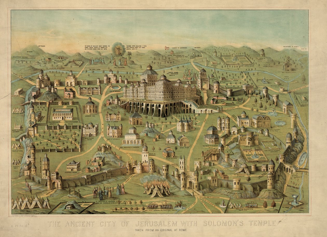 Den antikke by Jerusalem med Salomons tempel, 1871 af Unbekannt Unbekannt