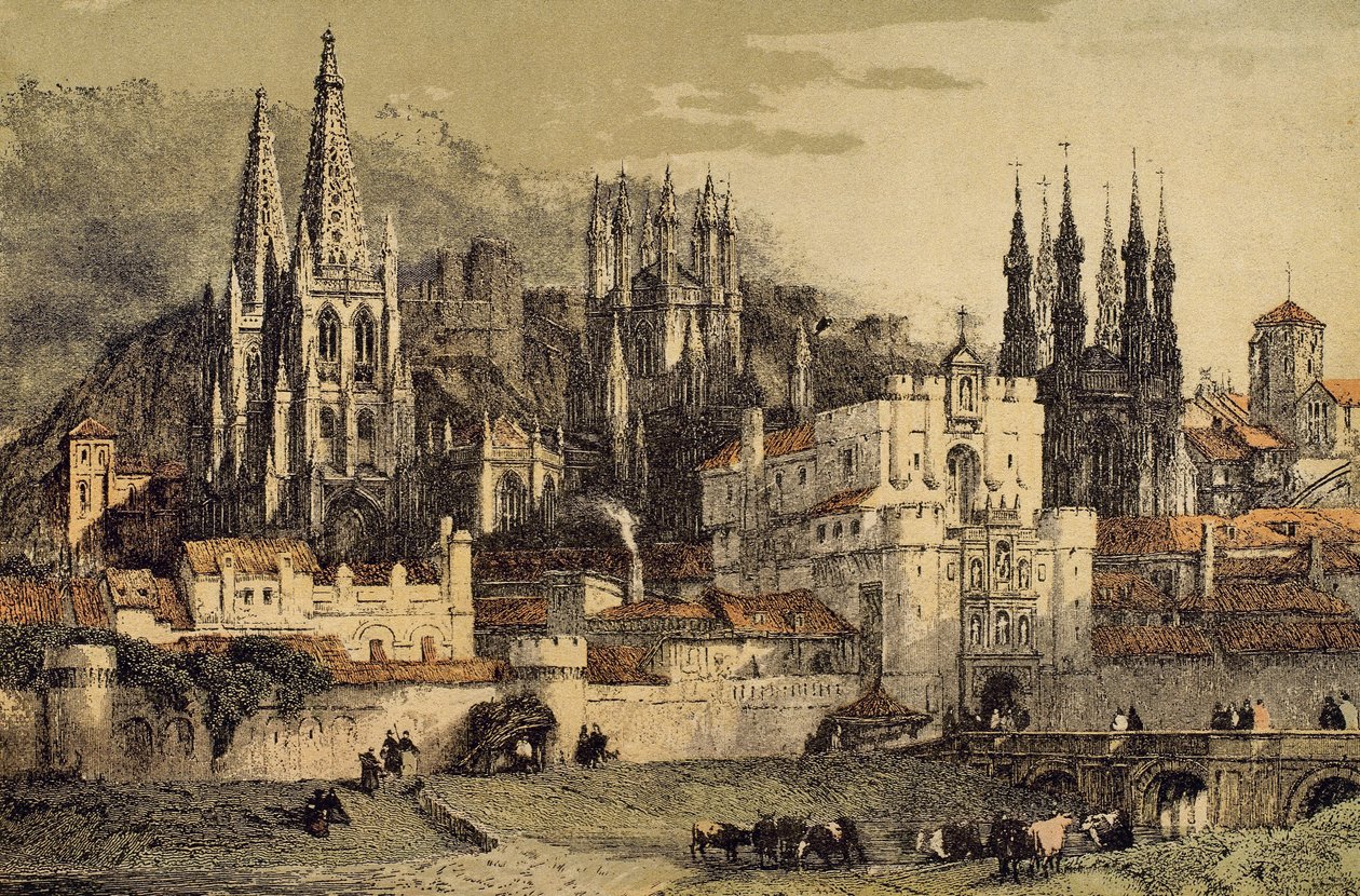 Udsigt over byen Burgos (Kastilien, Spanien), med dens mure af Unbekannt Unbekannt
