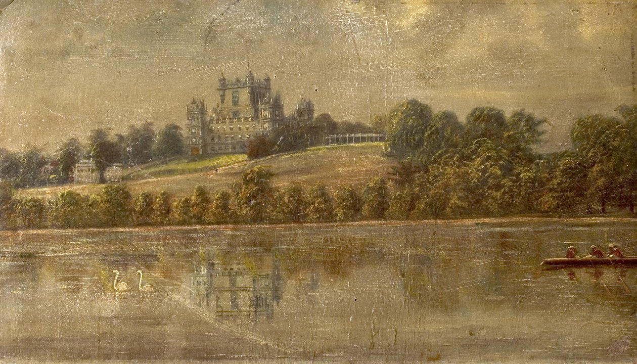Wollaton Hall, Nottingham, fra søen, ca. 1890 af Unknown