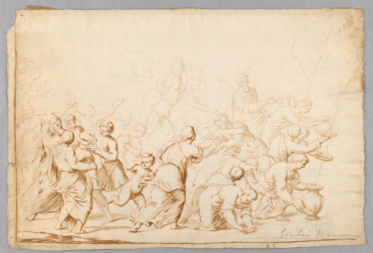 Tegning, kompositionsstudie efter Giulio Romano af Unknown