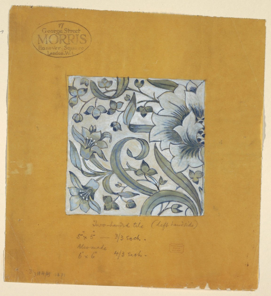 Tegning, design efter William Morris, en flise, efter 1917 af Unknown