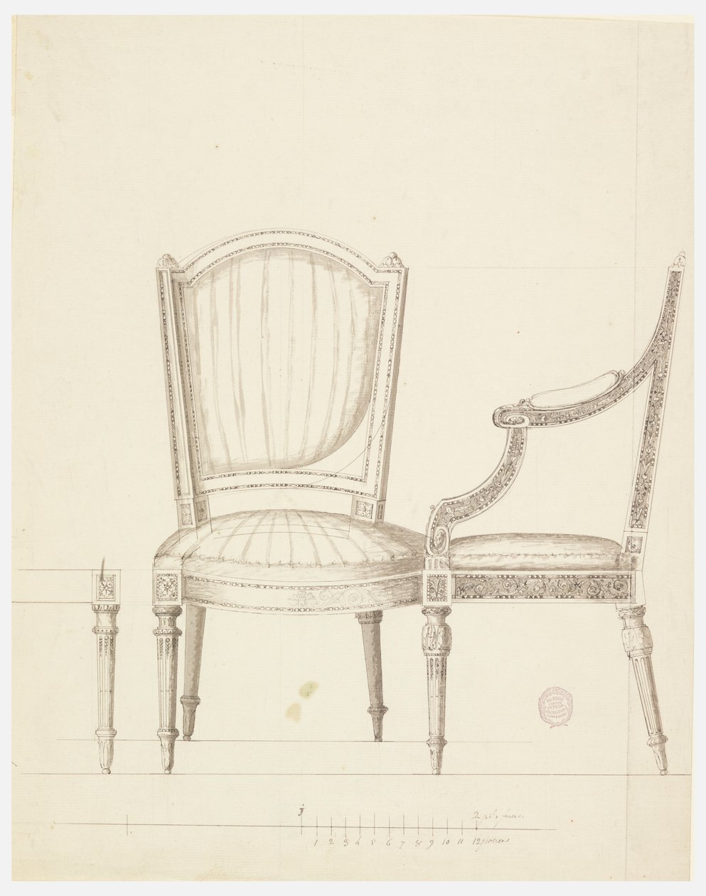 Tegning, design til to stole med alternative forslag, 1760–65 af Unknown