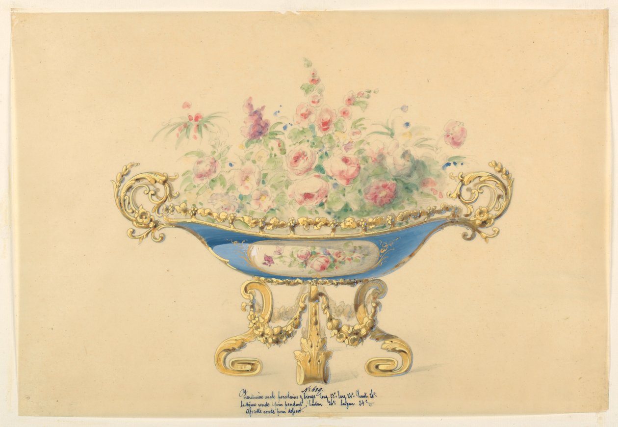 Tegning, Design til en Jardiniere, ca. 1855 af Unknown