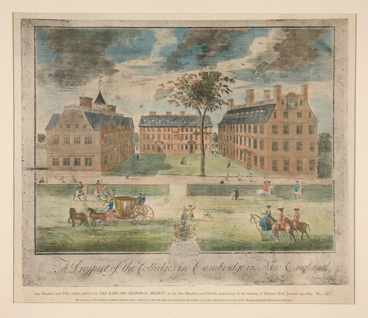 En udsigt til colleges i Cambridge i New England; reproduktion lavet til Dr. Samuel Abbott af Unknown
