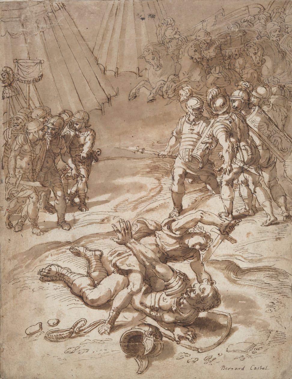 David dræber Goliat af Unknown