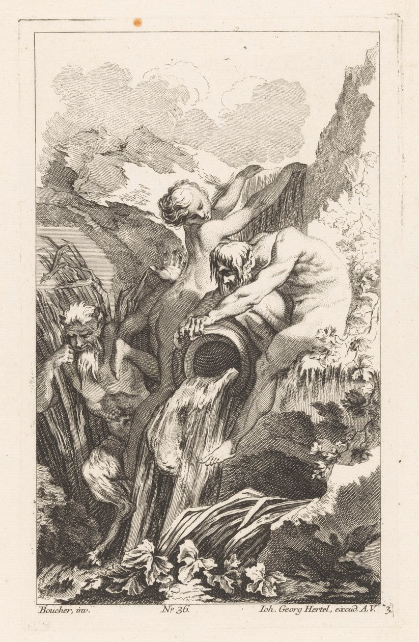 Springvand med mand, kvinde og satyr Diverse Fontaines (serietitel) af Unknown