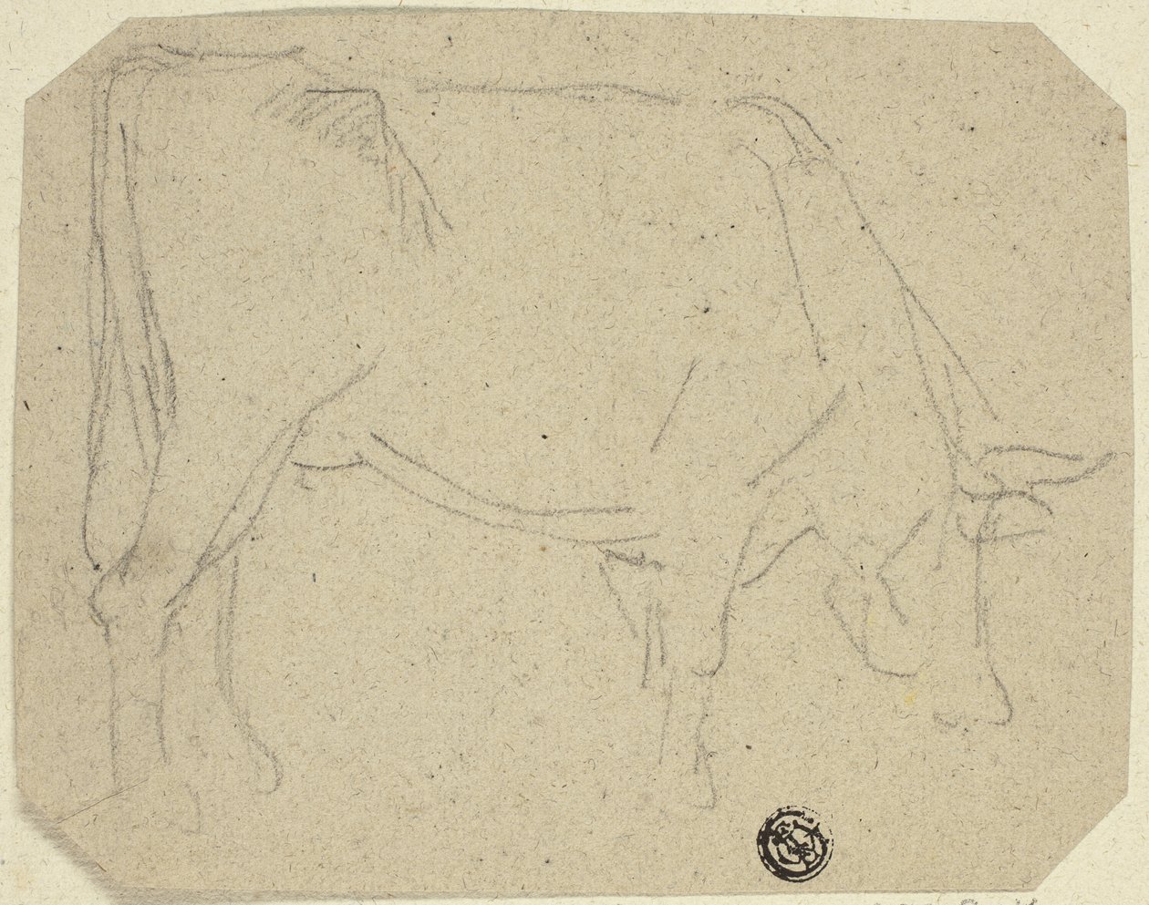 Græssende ko (drejet til højre) (recto); Bagparten af en hest (verso) af Unknown