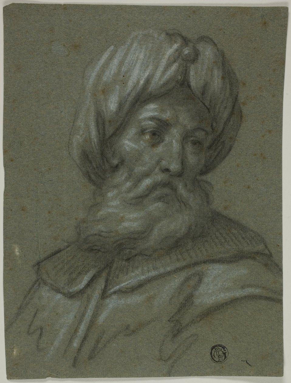 Hoved af en gammel mand med turban og skæg af Unknown