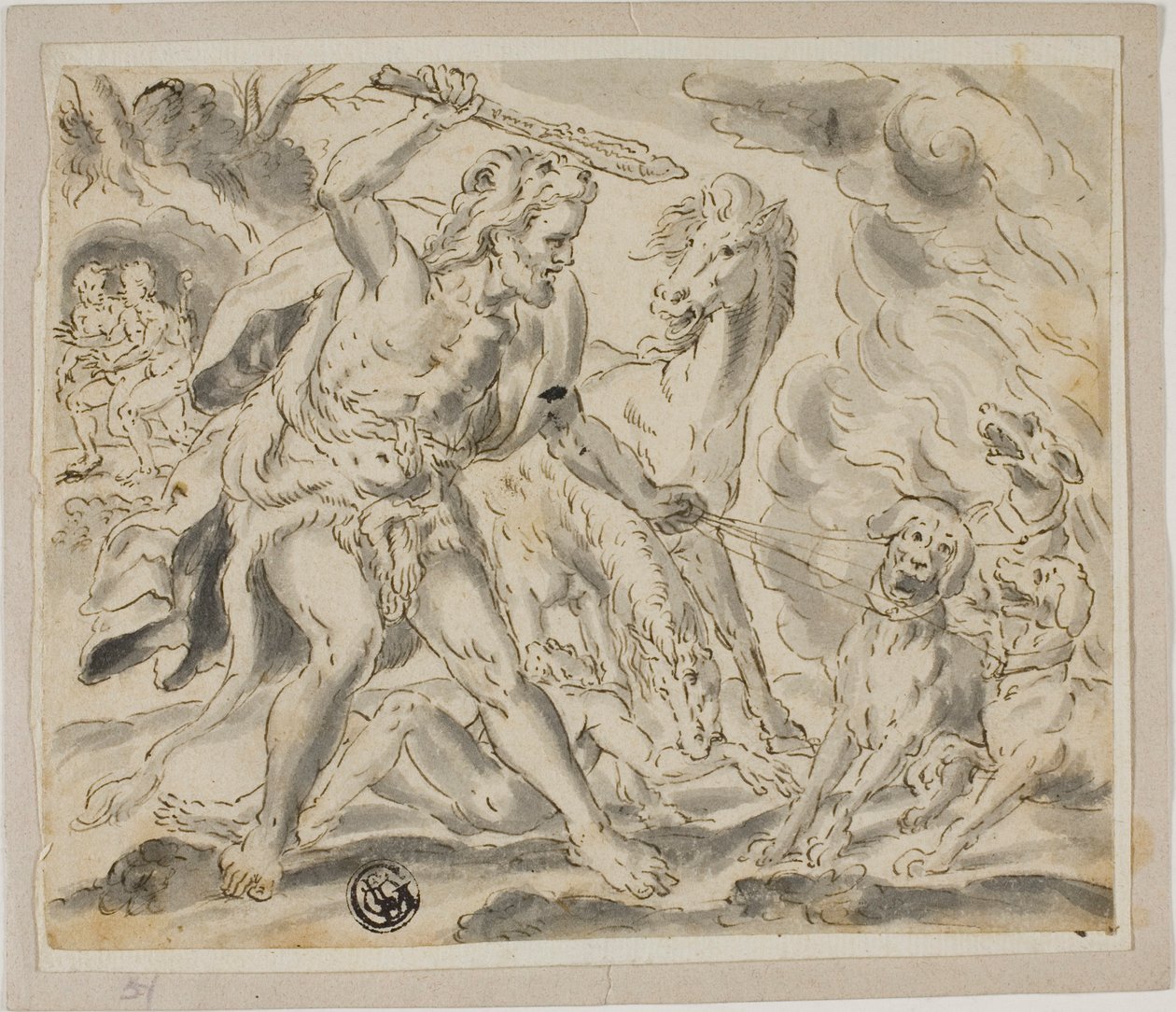 Herkules, Cerberus og Diomedes Hopper af Unknown