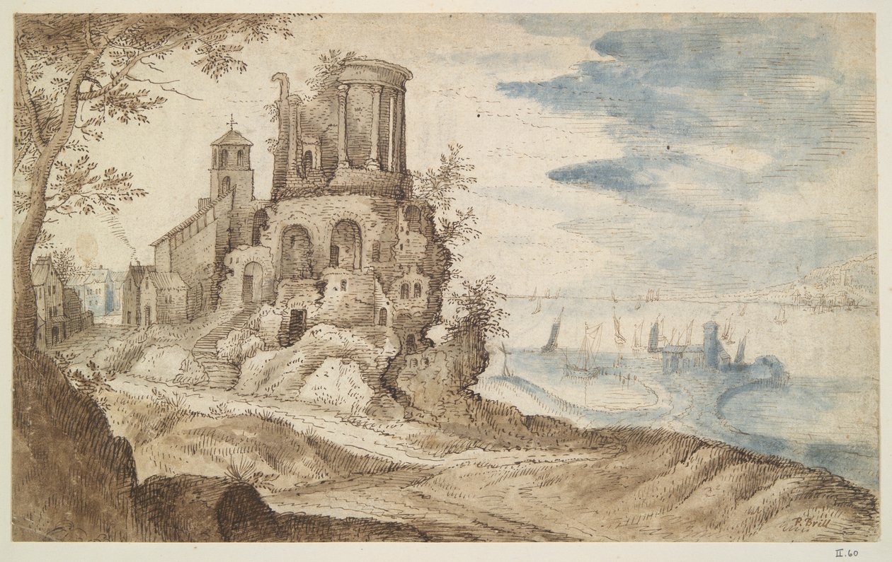 Imaginært landskab med Sibylla-templet, Tivoli af Unknown