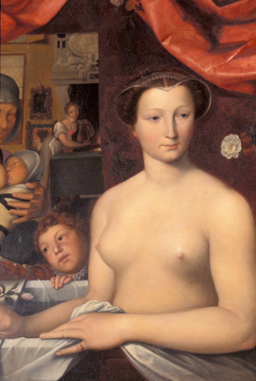 Indre & Loire N* 328 - Chateau dAzay-le-Rideau - værelse 4 ""La Dame au bain"" detalje. Maleri af Karl Ernest Lehman (1814-1882), efter Francois Clouet (1515-1572) af Unknown