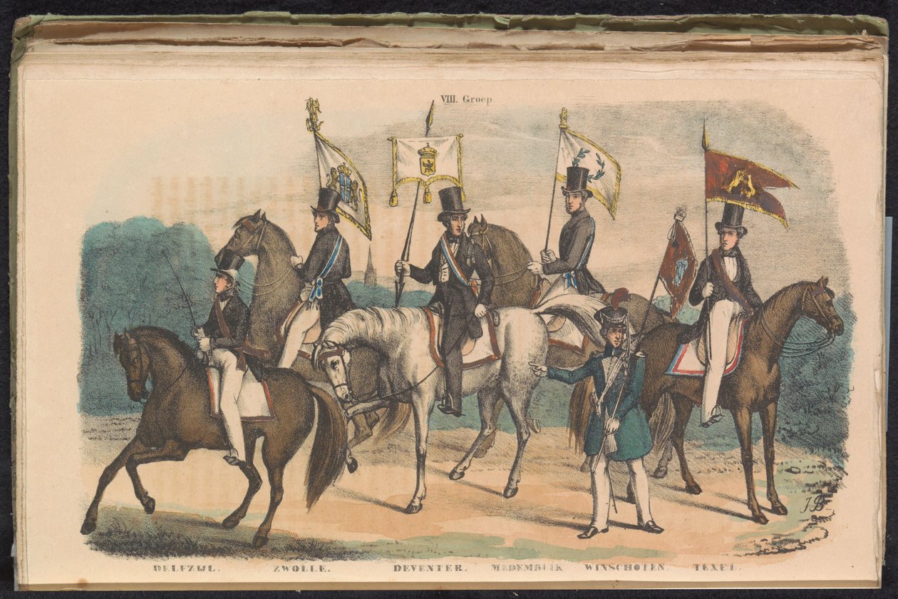 Kostumer og bannere for æresvagterne i Delfzijl, Zwolle, Deventer, Medemblik, Winschoten og Texel, 1840-1842 VIII. Gruppe (titel på objekt) af Unknown
