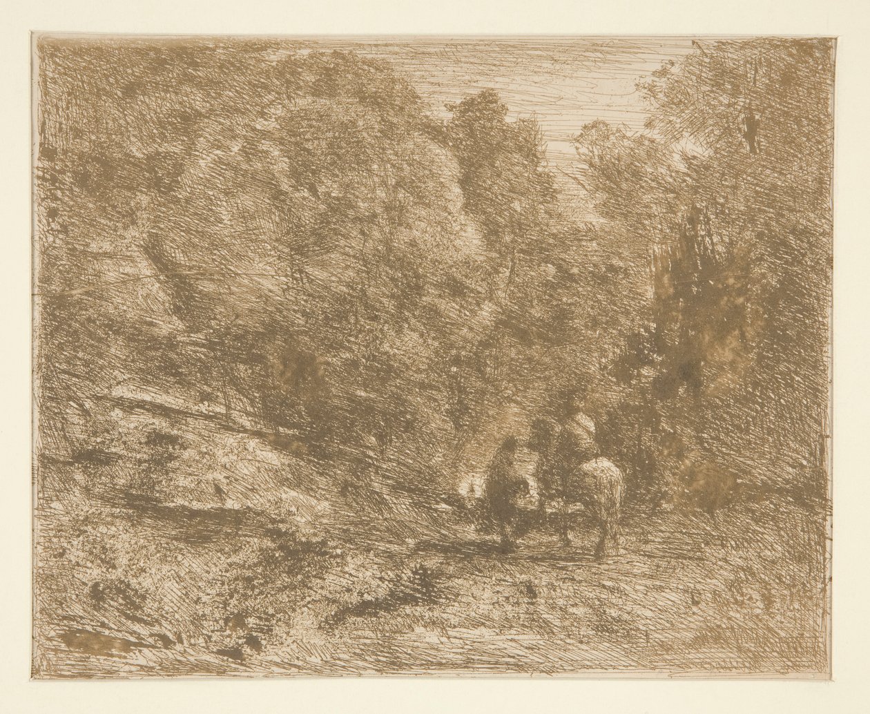 La cavalier en for?t et le pi?ton [hest i skoven og rejsende til fods] af Unknown
