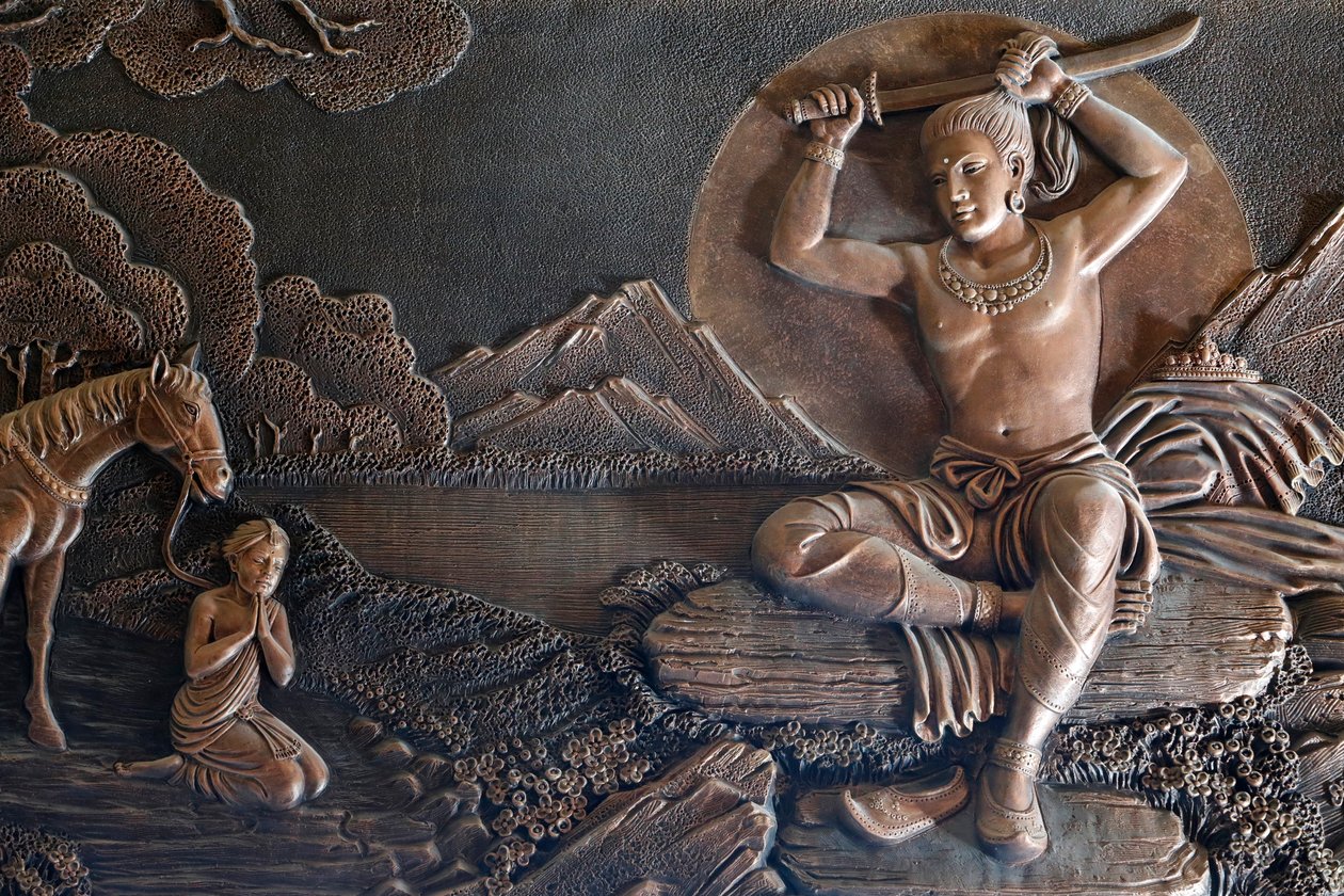 Linh Phong buddhistiske tempel, Life of Buddha, Langt fra paladset, prins Siddhartha byttede sit fine tøj til klude og klippede sit lange hår, Dalat, Vietnam af Unknown