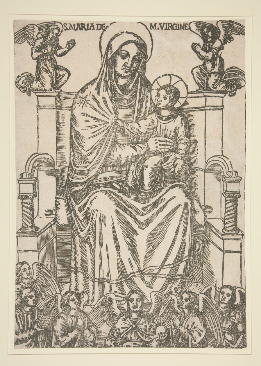 Madonna og barn på tronen af Unknown