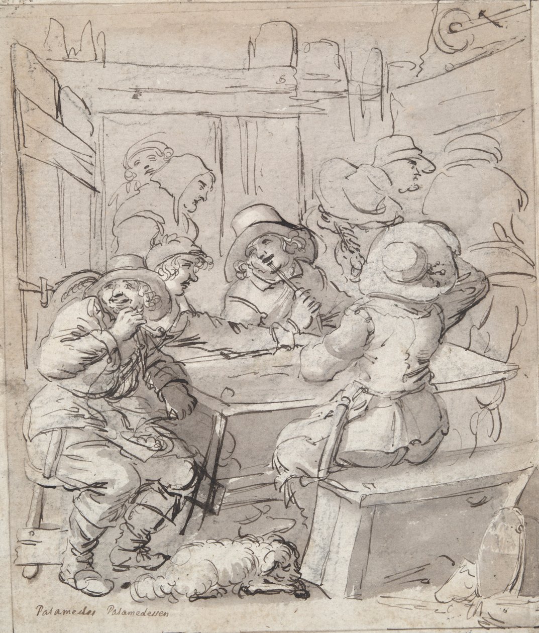 Glædelig jul (recto); Kvinde og soldat sidder ved bordet (verso) af Unknown