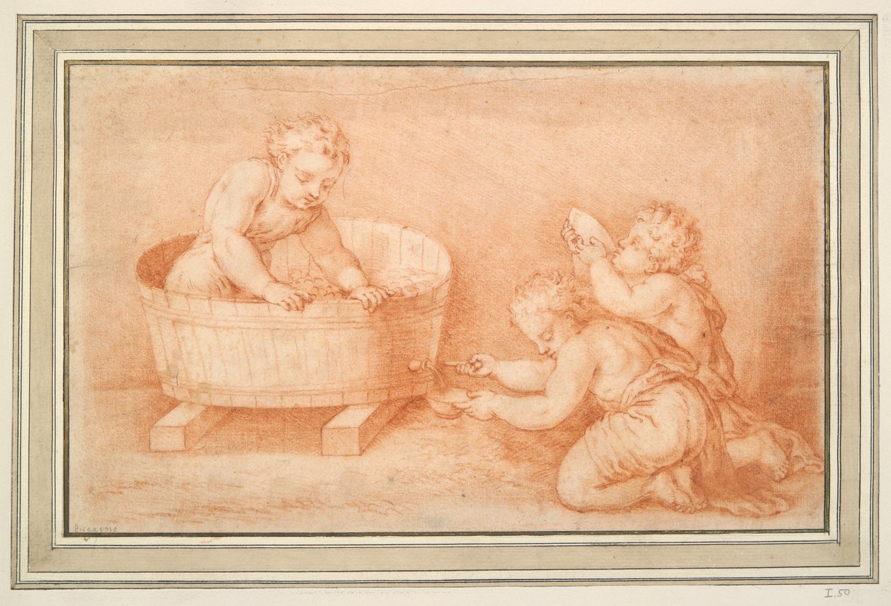 Putti laver vin af Unknown