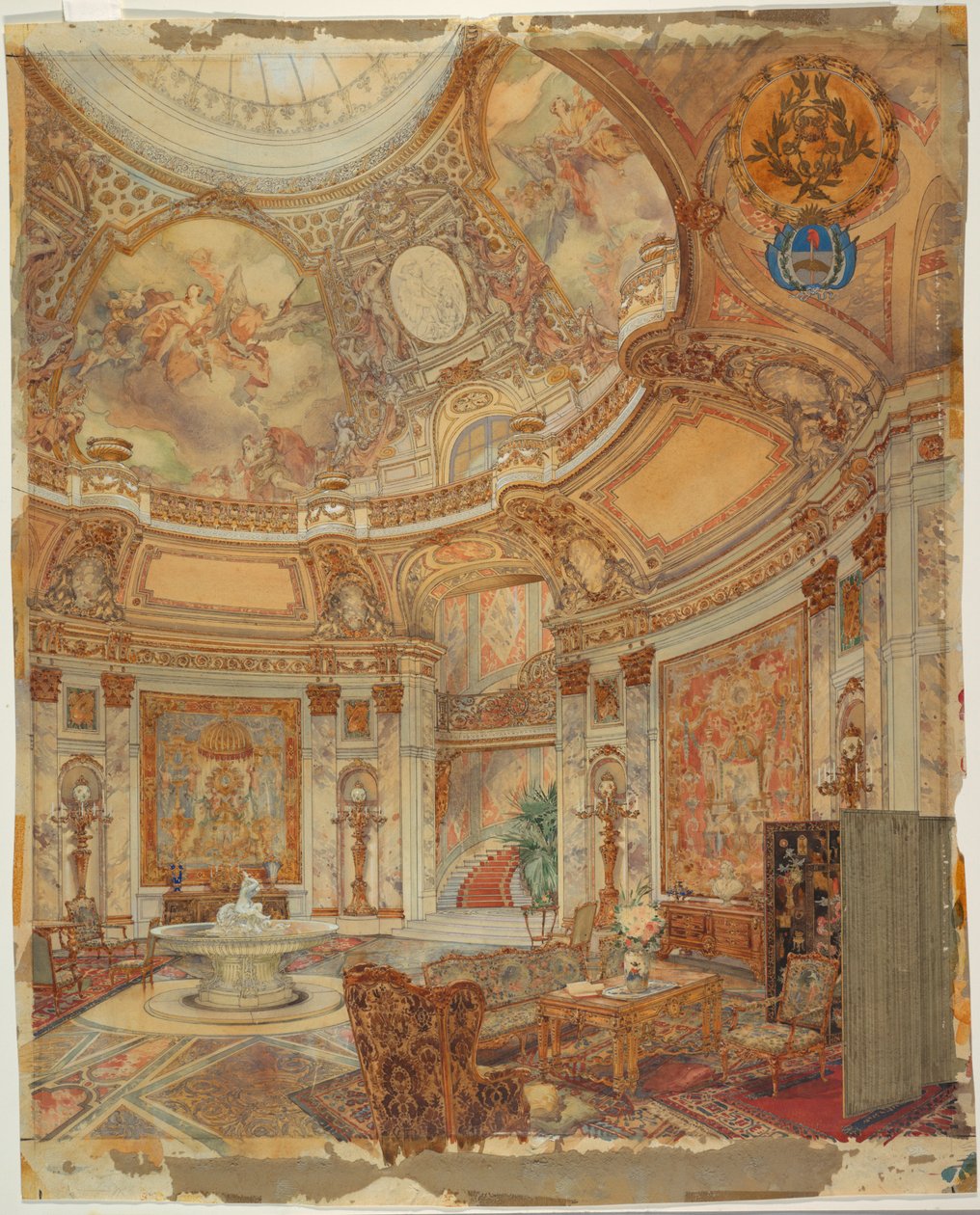 Rendering af Grand Gallery of Honor, Palazzo Paz, Buenos Aires, Argentina af Unknown