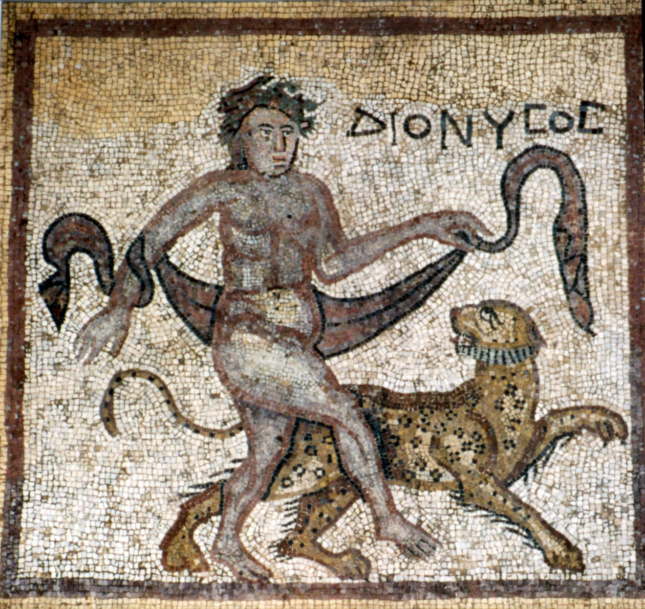 Romersk mosaik, Dionysos med panter, c4. århundrede af Unknown