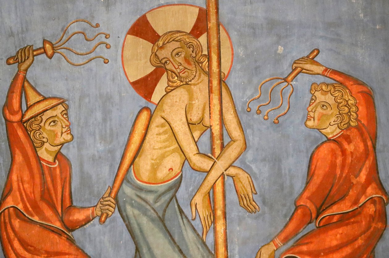 Saint-Pierre-le-Jeune protestantiske kirke, Kristi lidenskab, Kristi flagelation, Fresco, Strasbourg, Frankrig. af Unknown