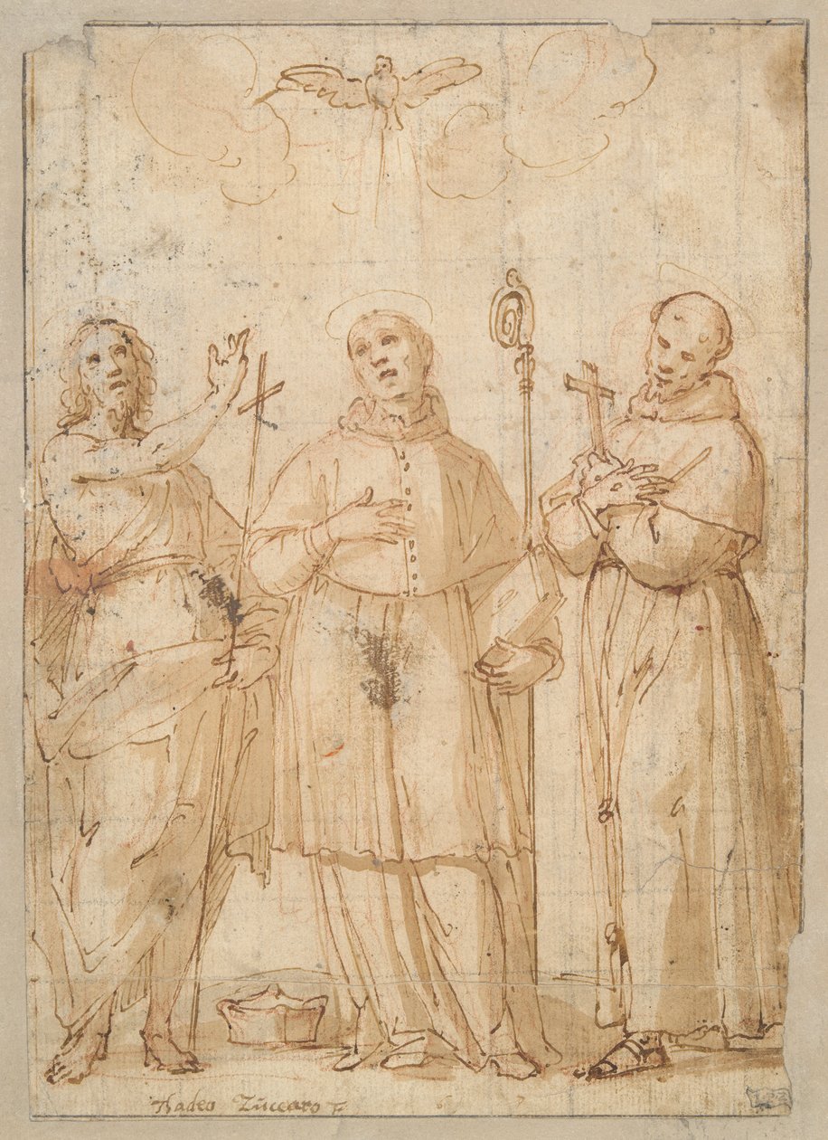 Sankt Johannes, Sankt Charles Borromeo og Sankt Frans under Helligåndens Due af Unknown