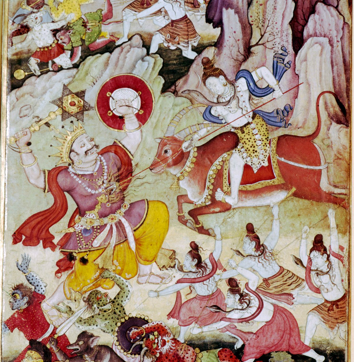 Shiv ødelægger dæmonen Andhaka, Harivamsa-manuskript, Mughal, S1590 af Unknown