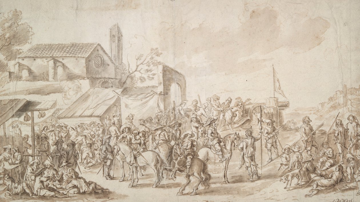 Soldater samledes nær en byport af Unknown
