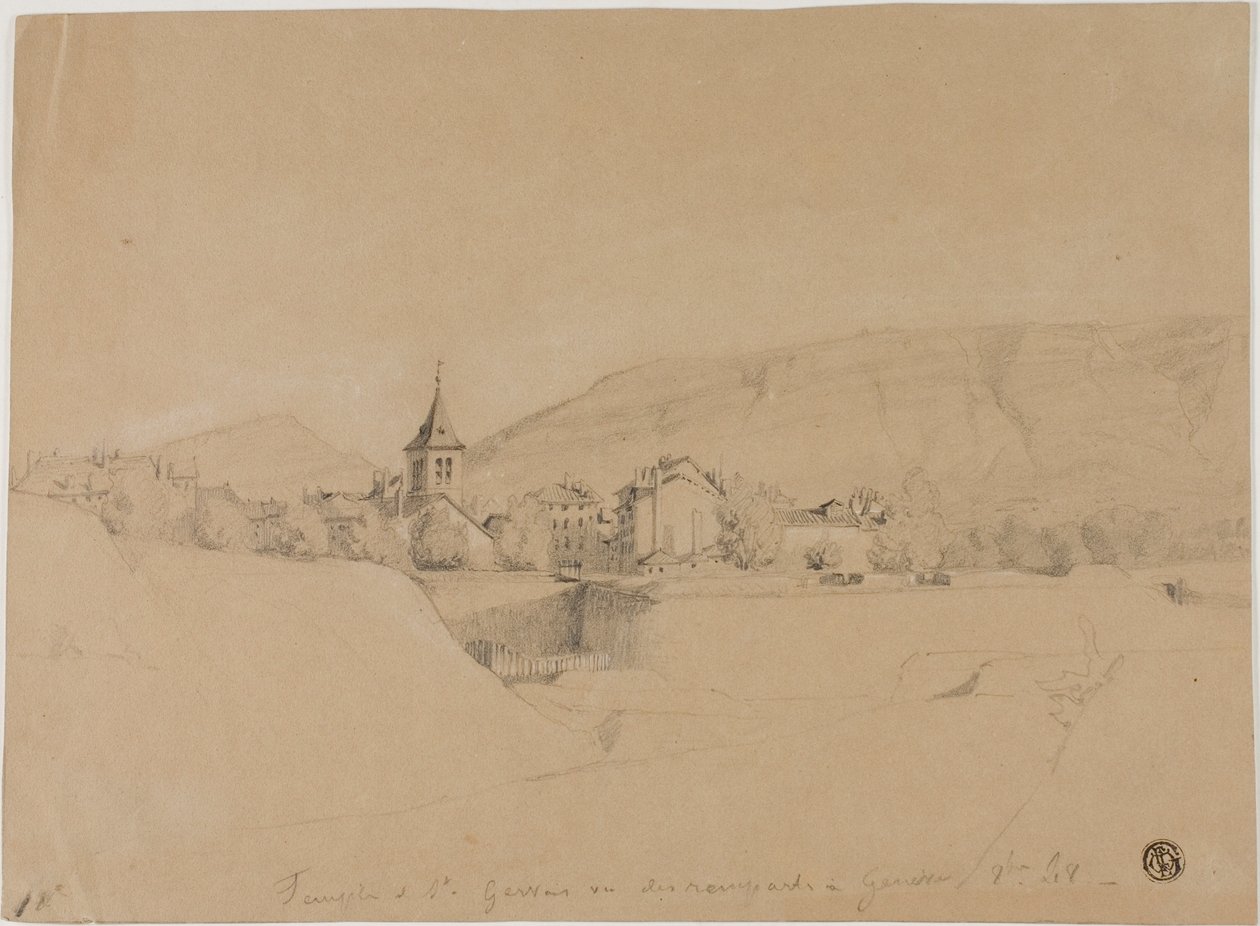 Saint-Gervais-kirken set fra voldene i Genève af Unknown