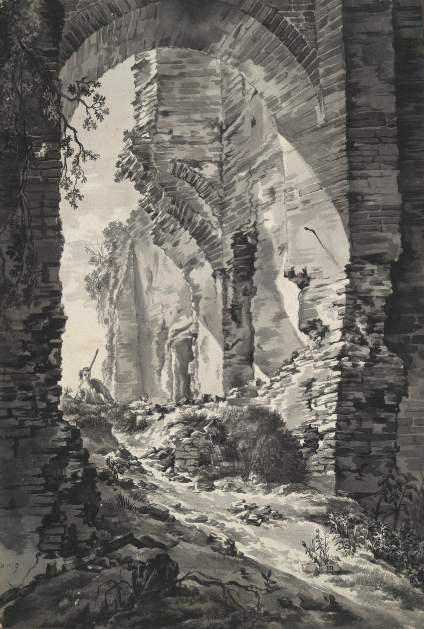 Indgangsporten til ruinerne af Brederode Castle, Holland, med hyrde af Unknown