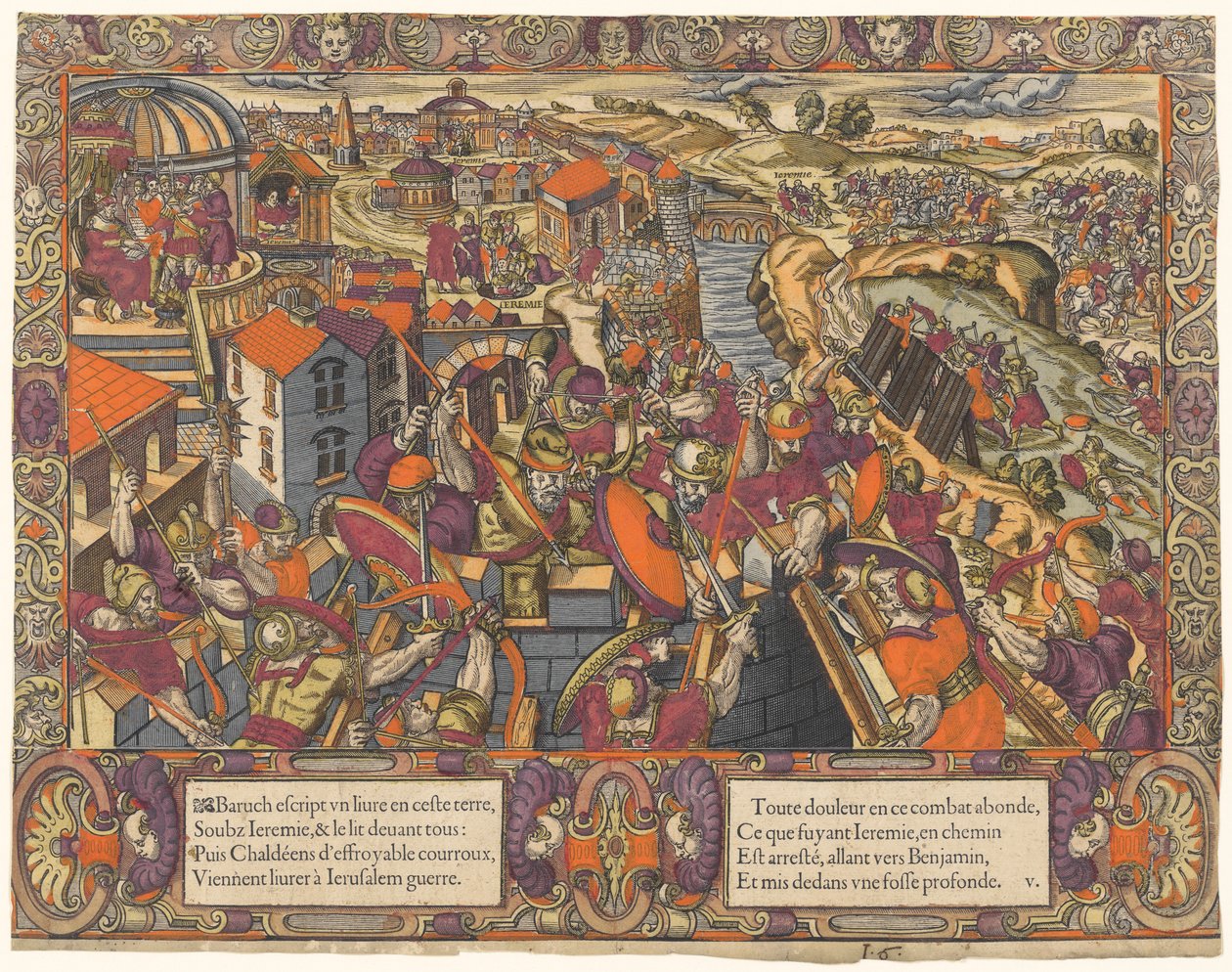 Historien om Jeremias: Baruk skriver en bog under Jeremias, kaldæerne belejrer Jerusalem, Jeremias bliver lagt i en grøft (Jeremias 36-38) af Unknown