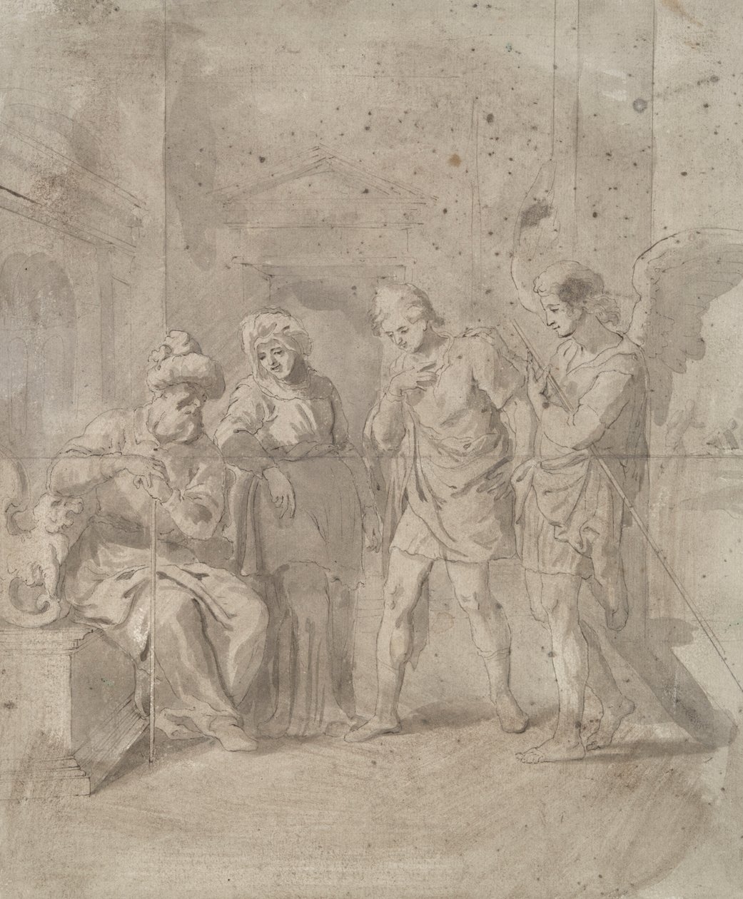 Tobit og englen forlader sine forældre af Unknown