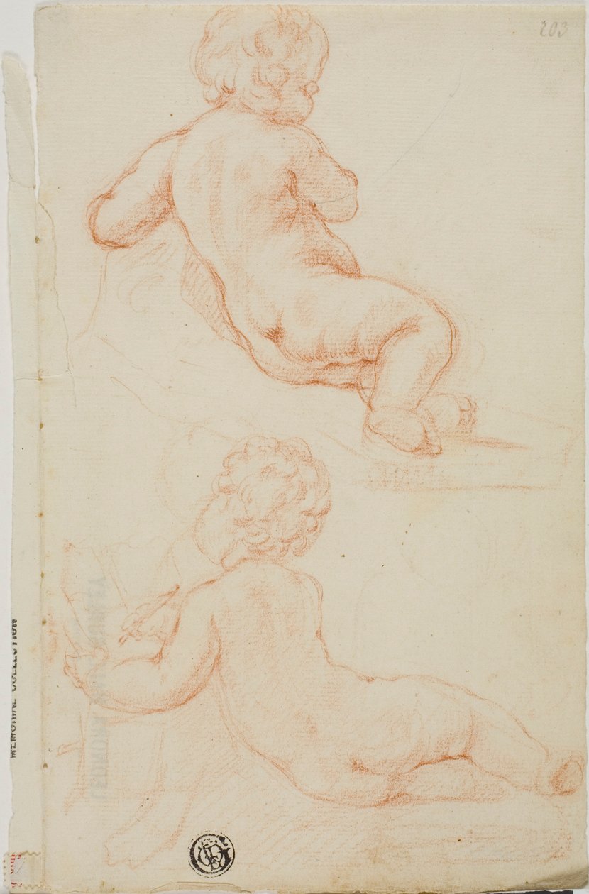 To Putti set bagfra, en skriver af Unknown