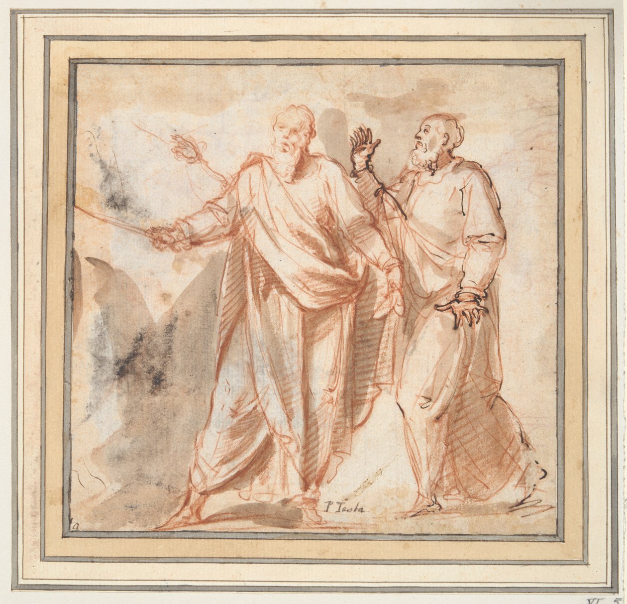 To stående mandsfigurer (Moses og Aron?) af Unknown