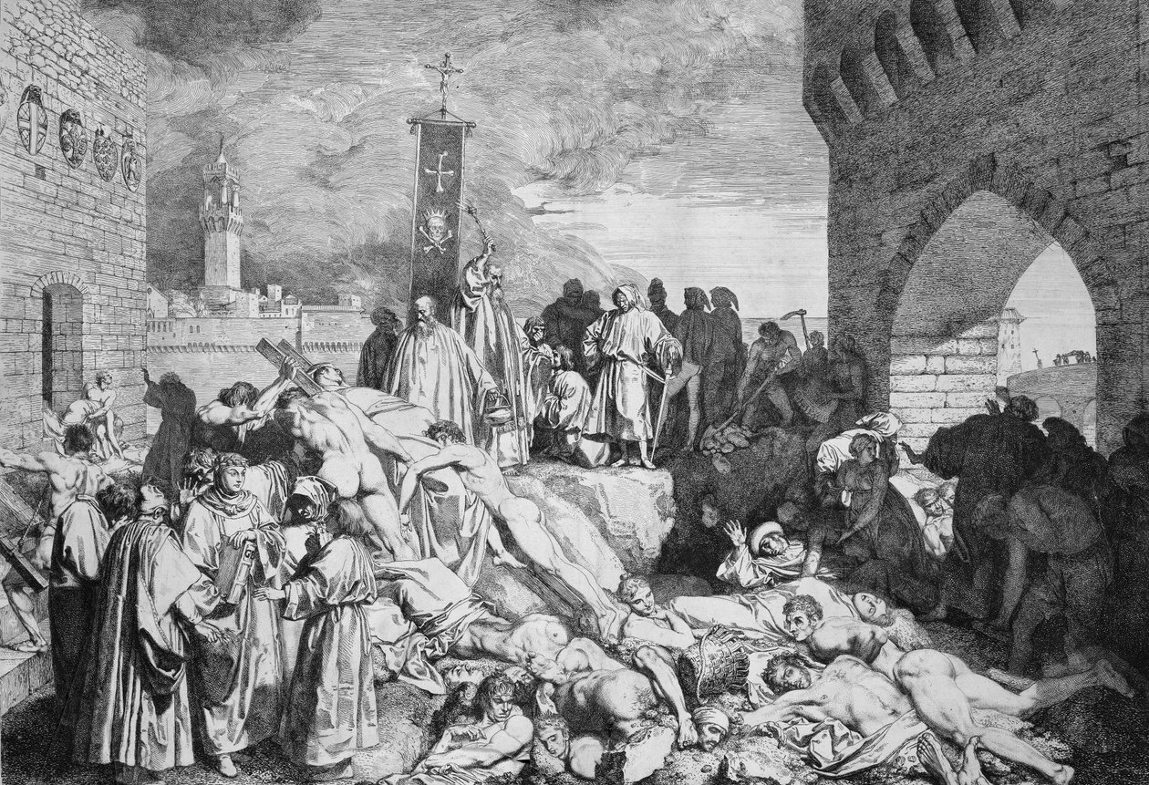 - Den store pest i Firenze i 1348 - Pesten i Firenze i 1348 - af Unknown artist