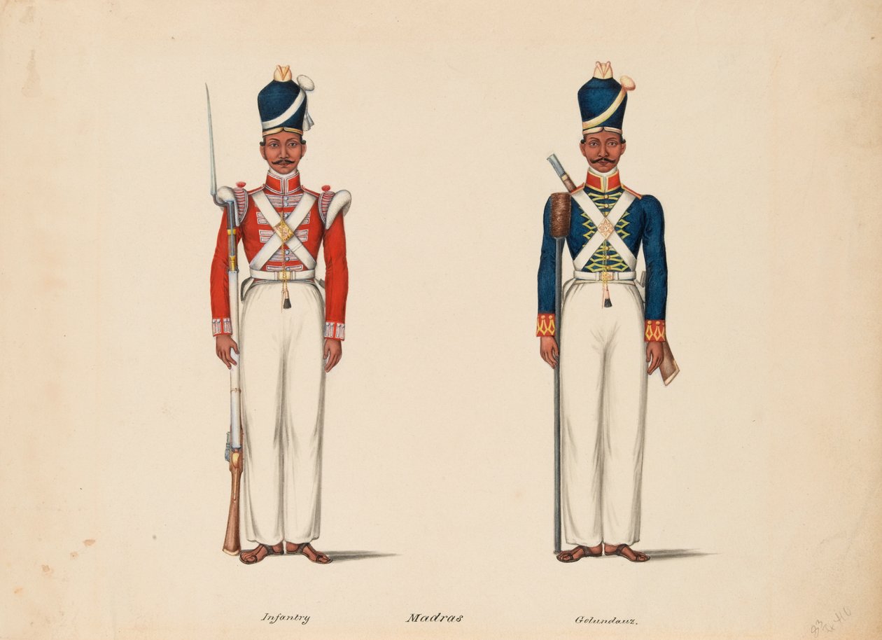 10. Madras Native Infantry og Madras Artillery af Unknown artist